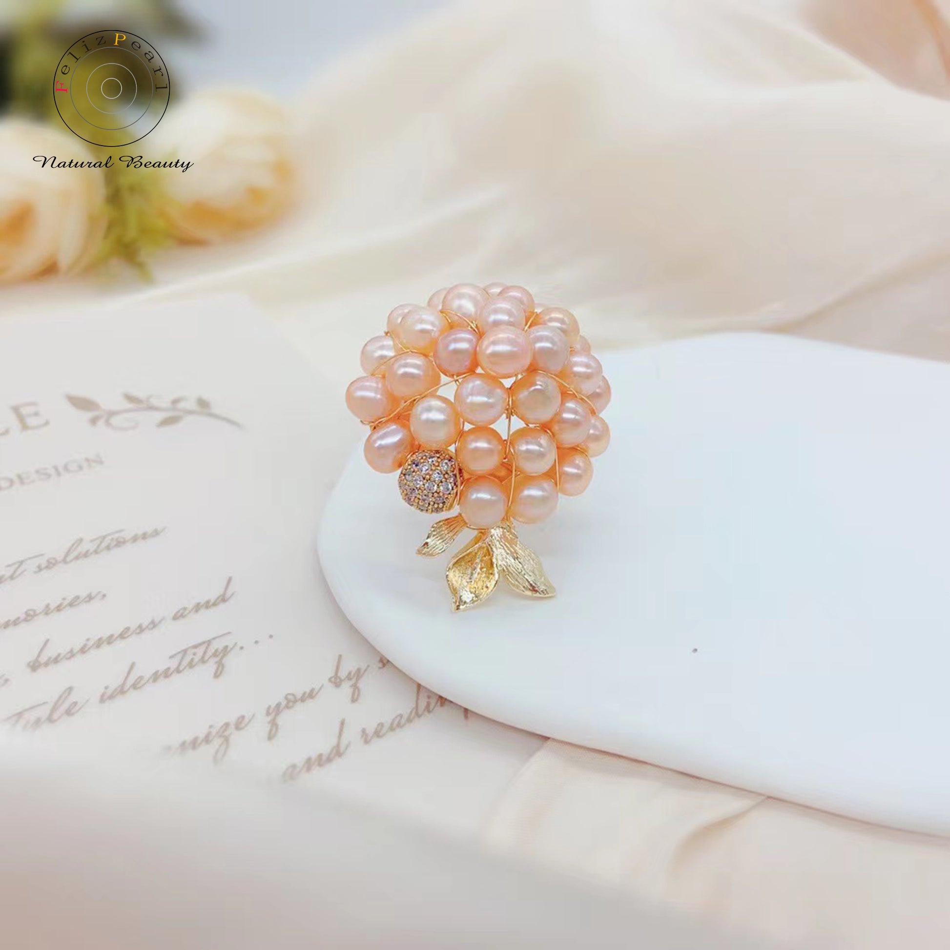 Handmade Floral Freshwater Pearl Brooch - Feliz Pearl 