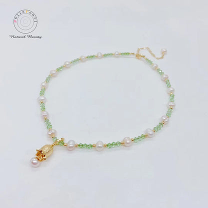 Lovely Bell Orchid Crystal Necklace Freshwater Pearl Jewelry - Feliz Pearl 