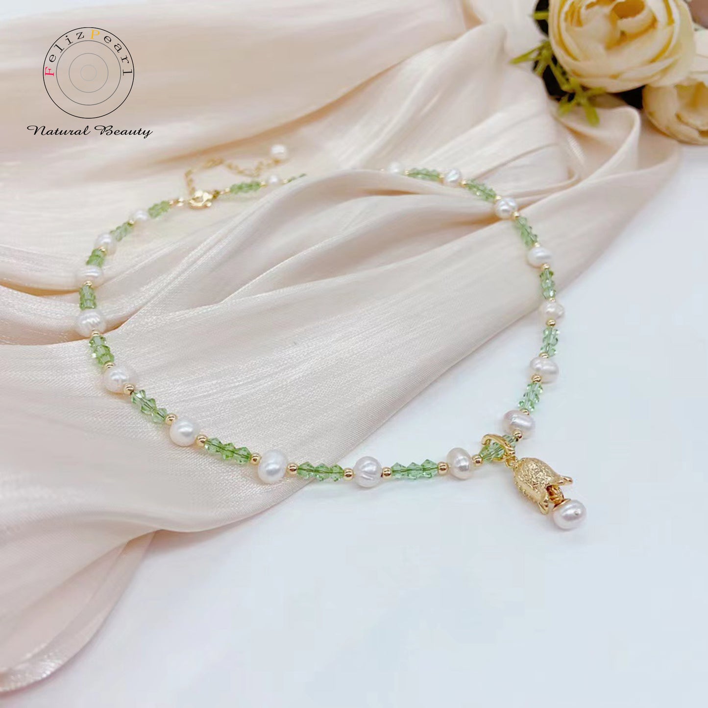 Lovely Bell Orchid Crystal Necklace Freshwater Pearl Jewelry - Feliz Pearl 