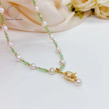 Lovely Bell Orchid Crystal Necklace Freshwater Pearl Jewelry - Feliz Pearl 