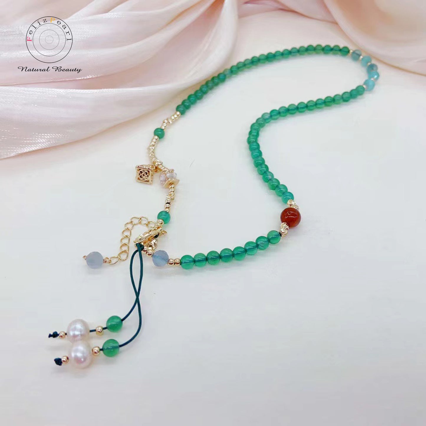 Asian Style Green Agate Necklace Daily Jewelry - Feliz Pearl 