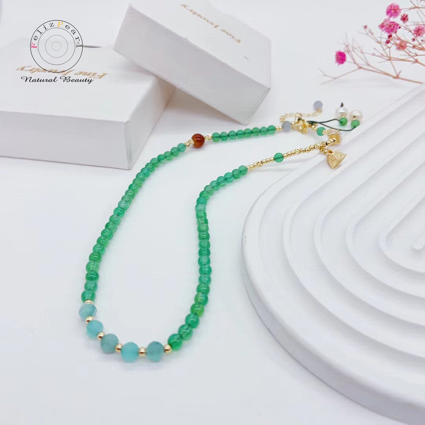 Asian Style Green Agate Necklace Daily Jewelry - Feliz Pearl 