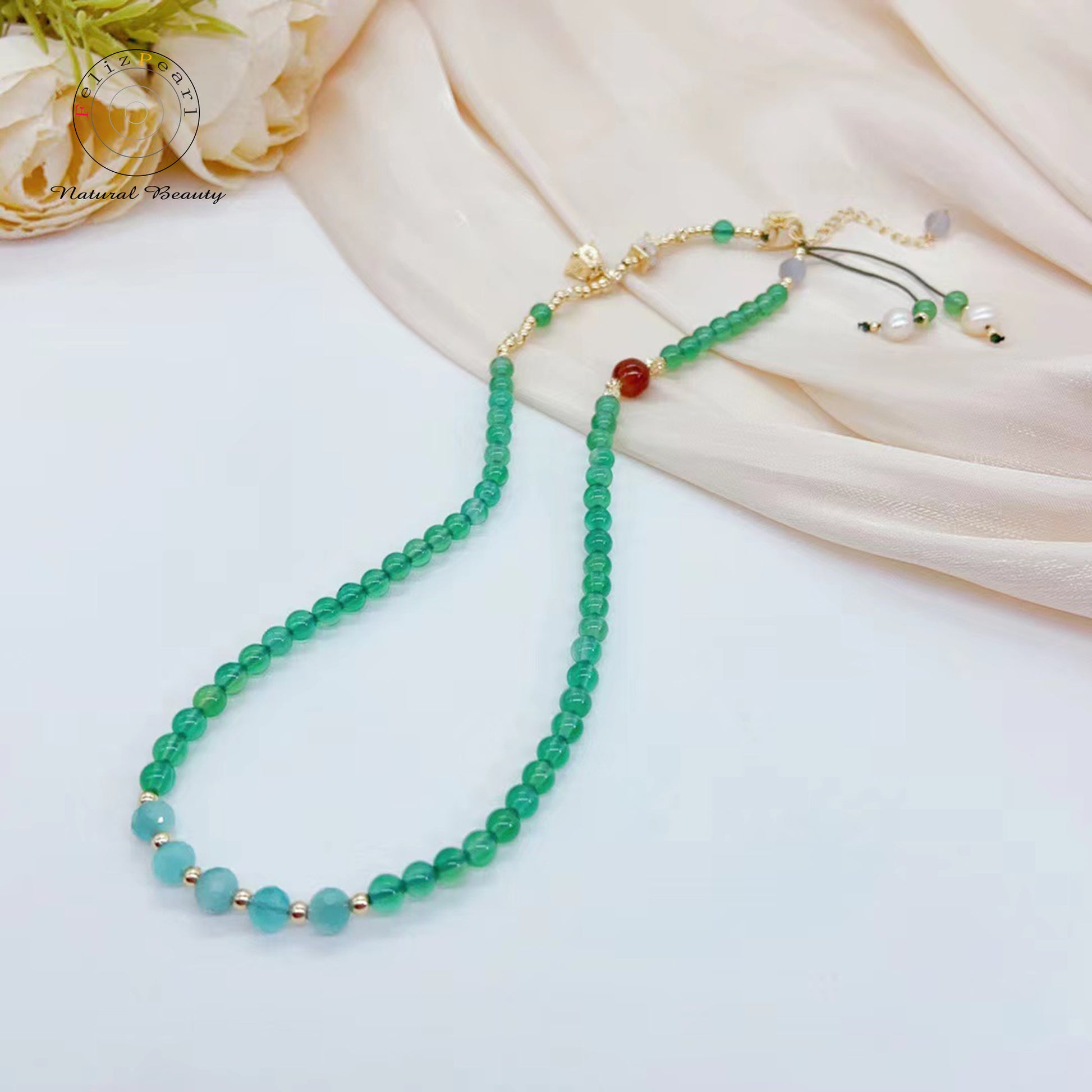 Asian Style Green Agate Necklace Daily Jewelry - Feliz Pearl 