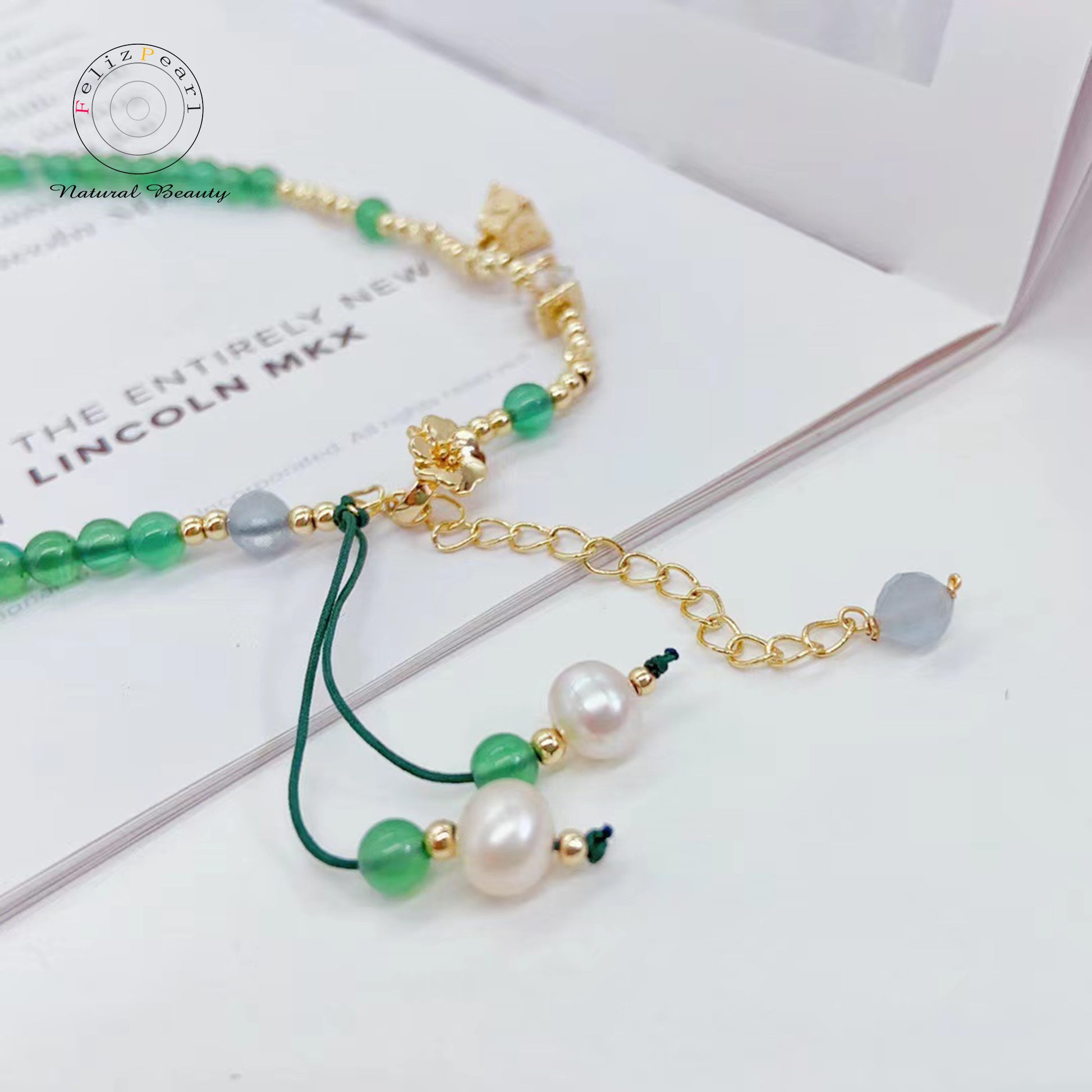 Asian Style Green Agate Necklace Daily Jewelry - Feliz Pearl 