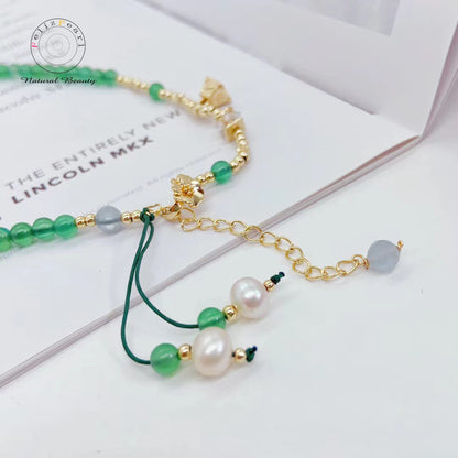 Asian Style Green Agate Necklace Daily Jewelry - Feliz Pearl 