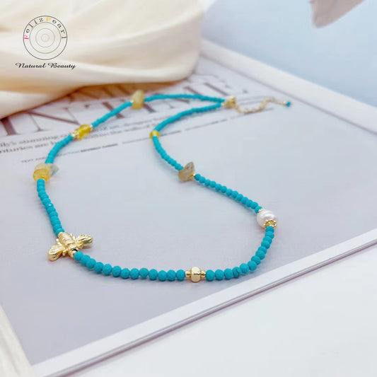 Blue Turquoise Necklace Baroque Pearl Jewelry - Feliz Pearl 