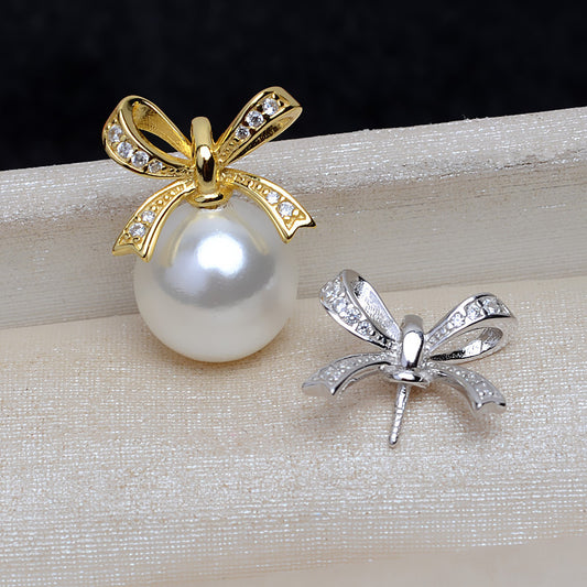 CZ Bow Tie Pearl Pendant Setting-S925 Sterling Silver - Feliz Pearl 