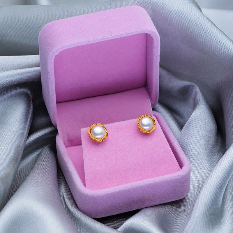 Handmade 9-10mm Bird Nest Pearl Stud Earring - Feliz Pearl 