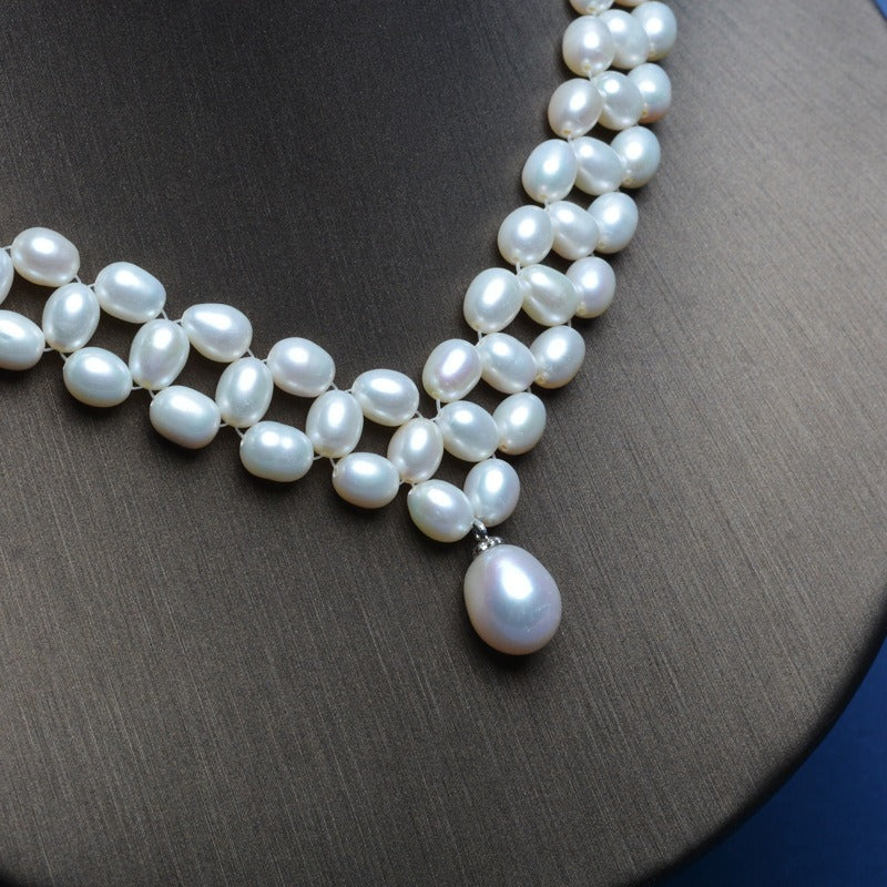 Handmade Woven Freshwater Rice Pearl Necklace - Feliz Pearl 