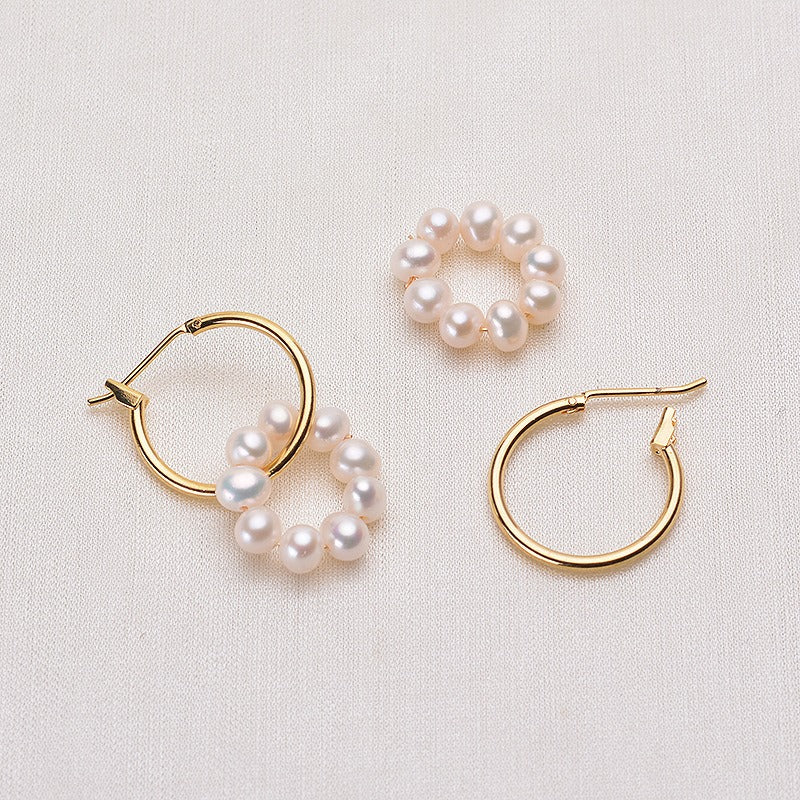 4-5mm Near Round Huggie Pearl Earring - Feliz Pearl 