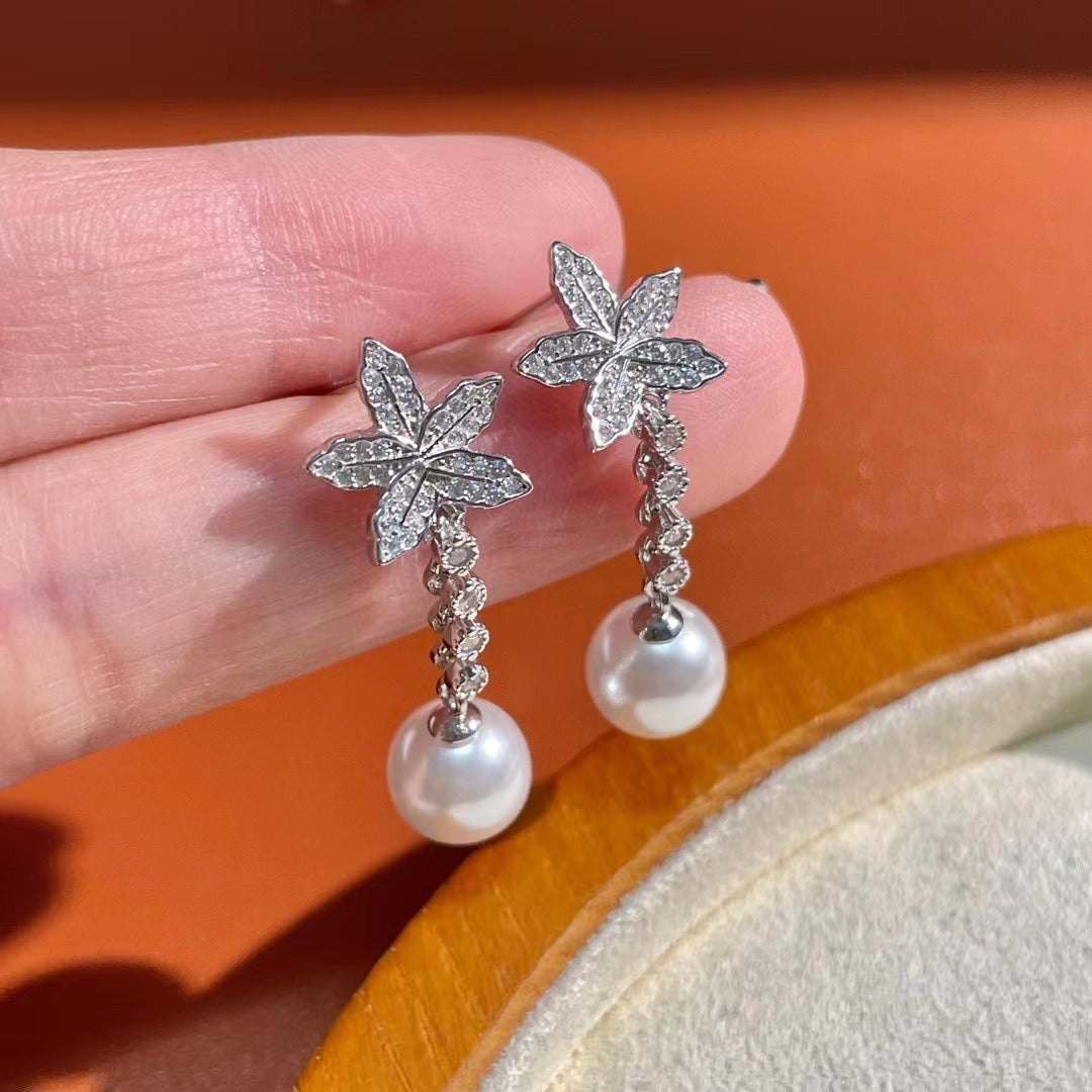 Maple Leaf Pearl Earring Settings-Silver Pearl Jewelry DIY - Feliz Pearl 