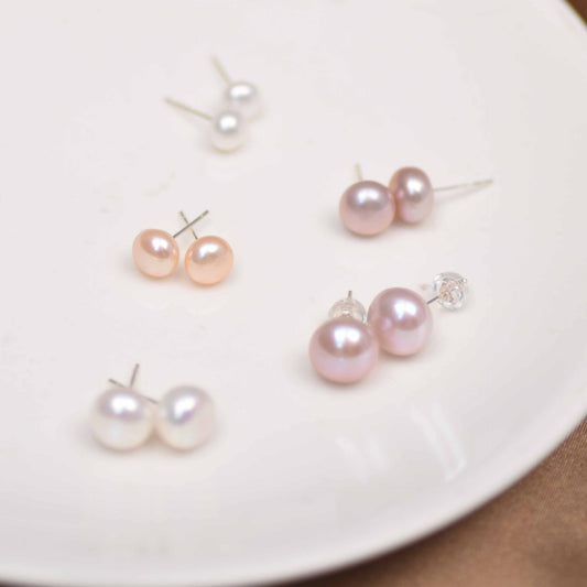 Freshwater Button Pearl Stud Earrings - Feliz Pearl 