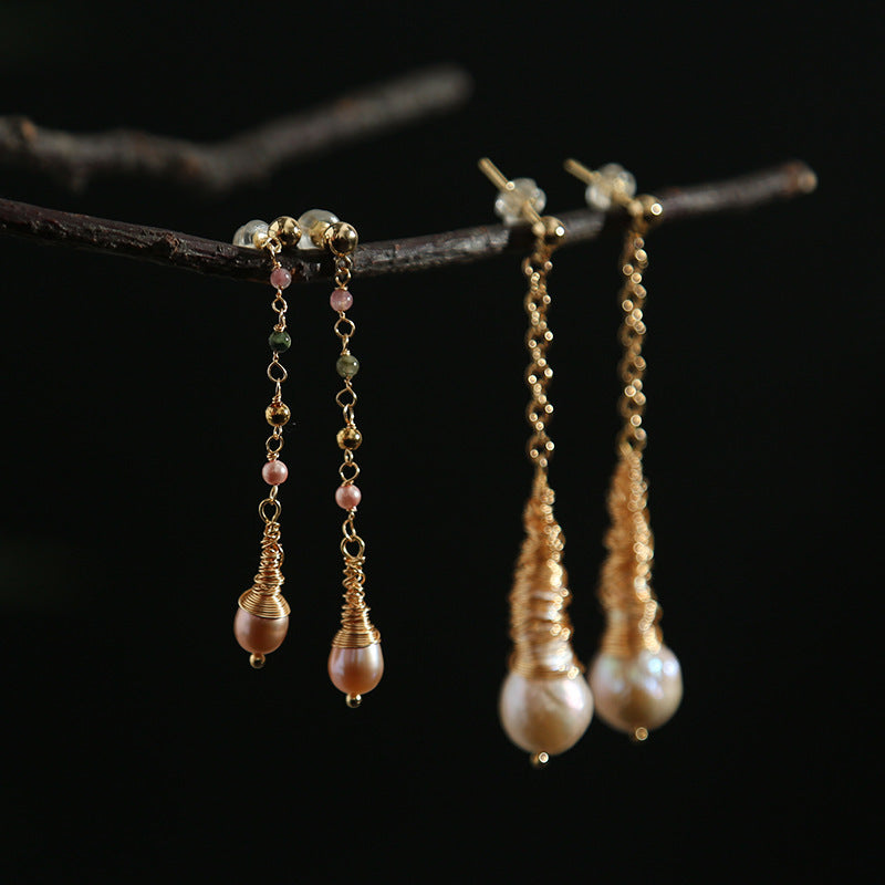 Gold Filled Women Pearl Dangle  Earring