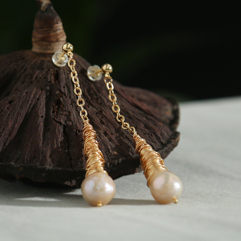 Handmade twisted pearl dangle earring