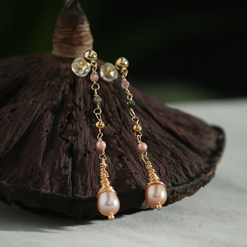 Tourmaline Baroque  Pearl Dangle Earring