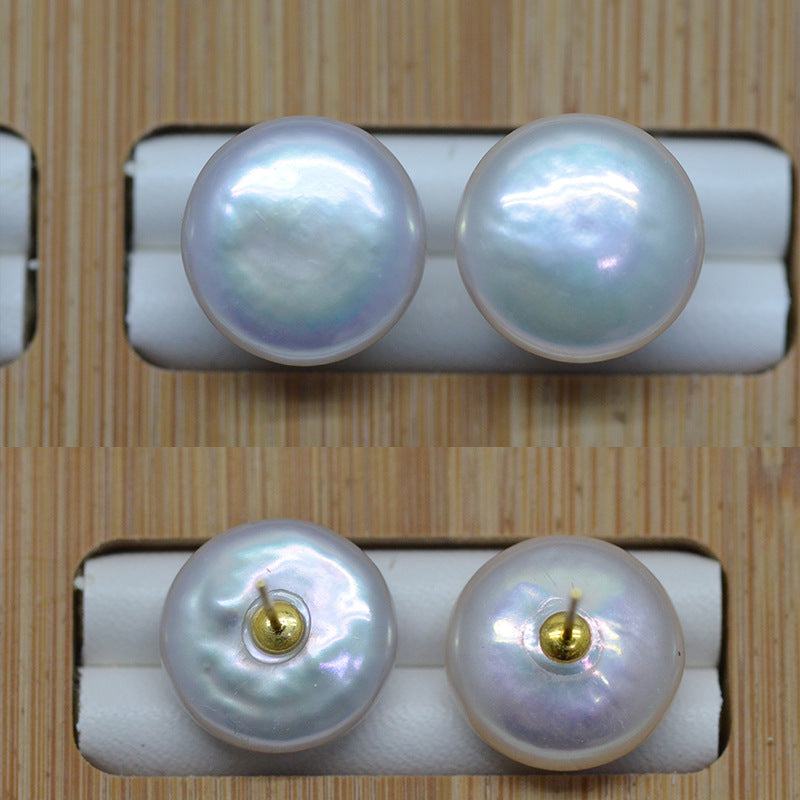 Coin shape freshwater baroque pearl stud earring