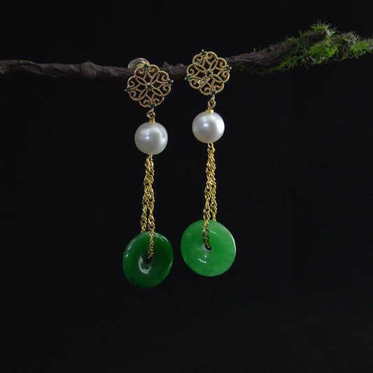 Lucky Jade Freshwater Pearl Dangle Earring