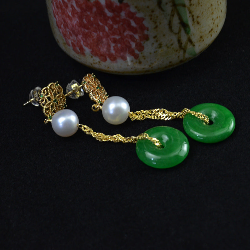 Lucky Jade Freshwater Pearl Dangle Earring