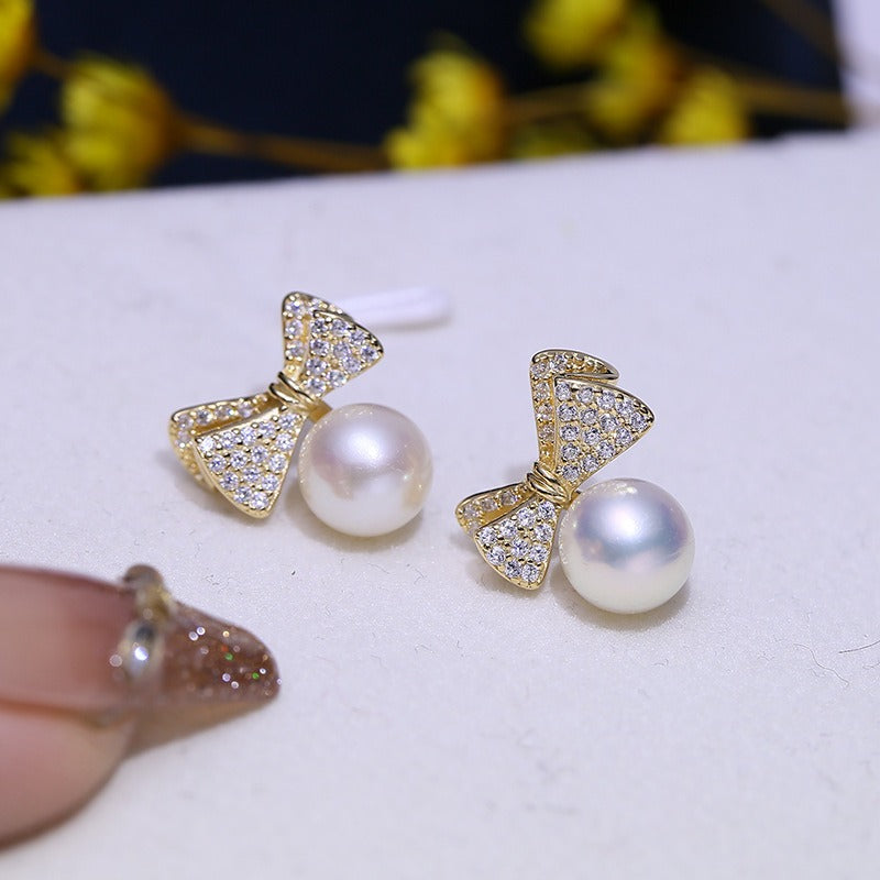 Luxury Women Bow Knot Pearl Stud Earring