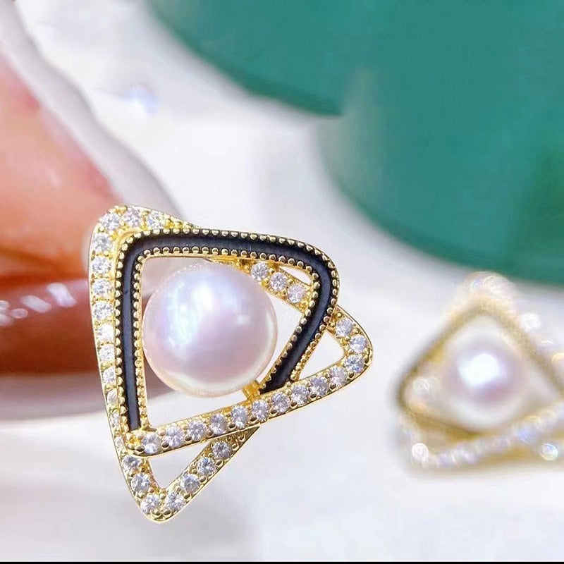  Luxury Triangle CZ Pearl Stud Earring Setting 