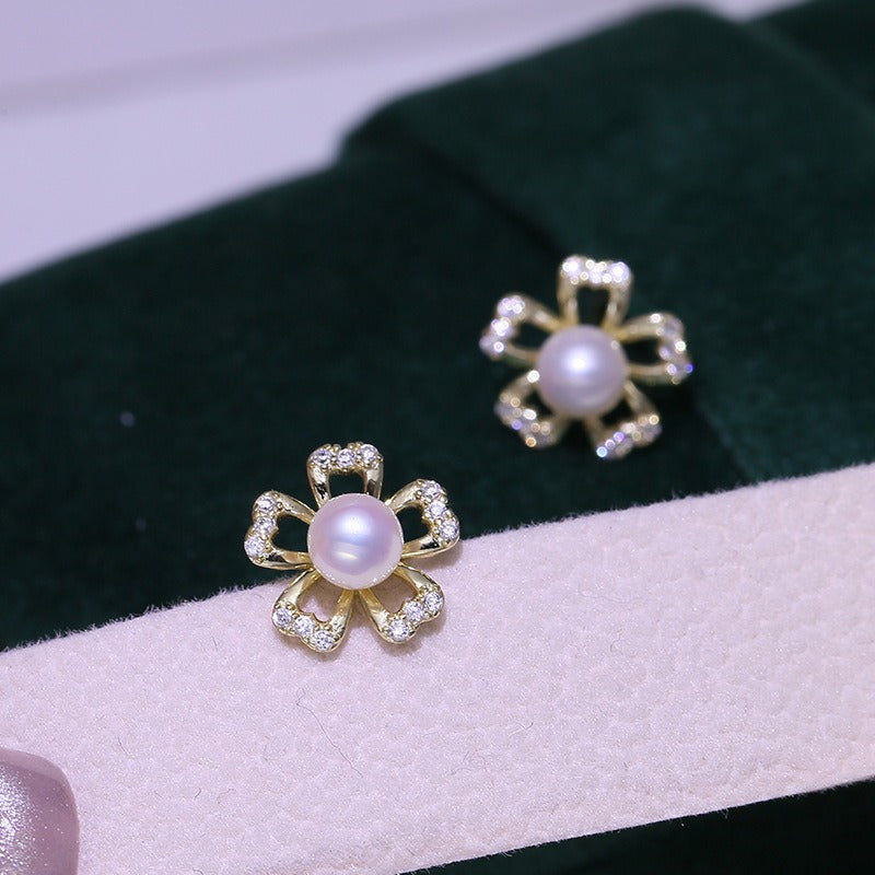 Silver Sweet Flower Pearl Stud Earring Setting