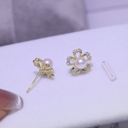 Silver Sweet Flower Pearl Stud Earring Setting