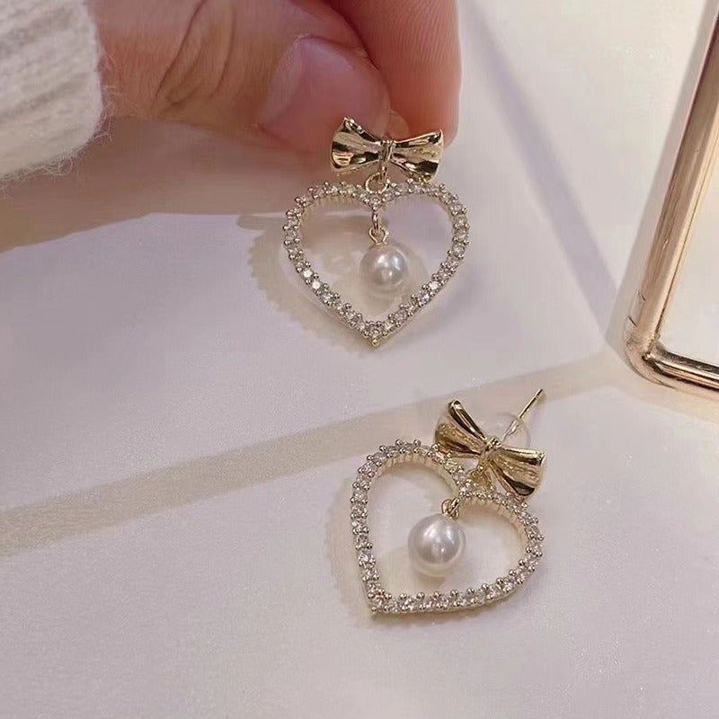 Luxury CZ Heart Pearl Dangle Earring Setting