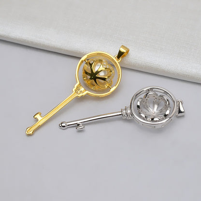 S925 Silver Key Design Pearl Pendant Mounting