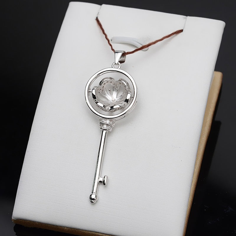 S925 Silver Key Design Pearl Pendant Mounting