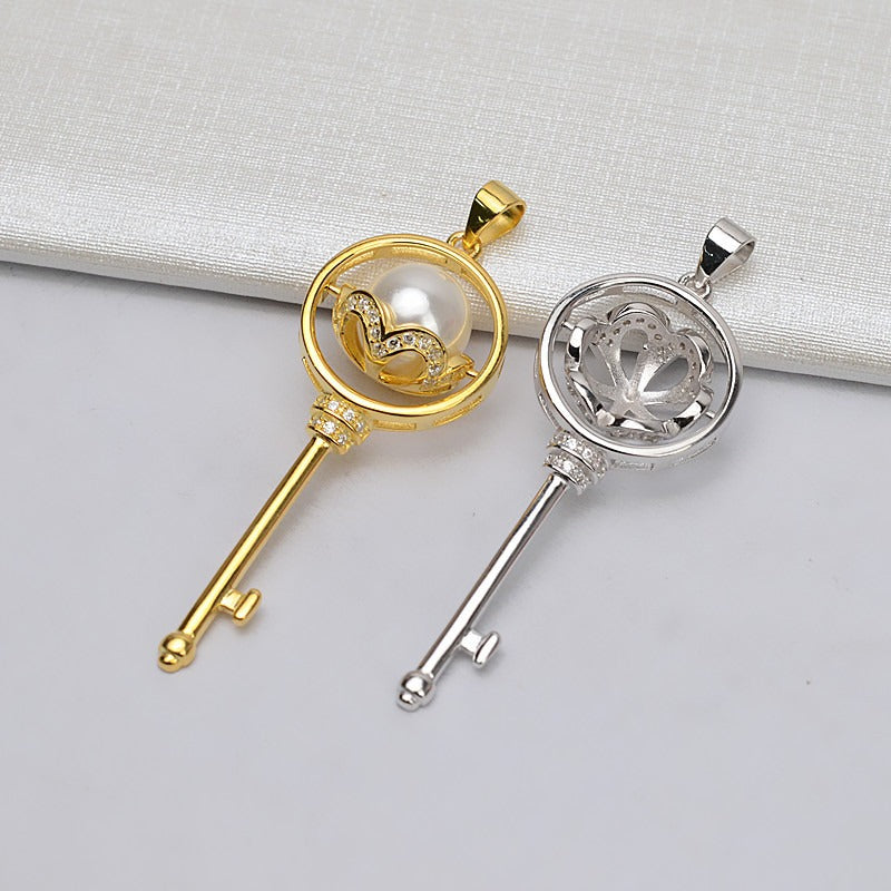 S925 Silver Key Design Pearl Pendant Mounting