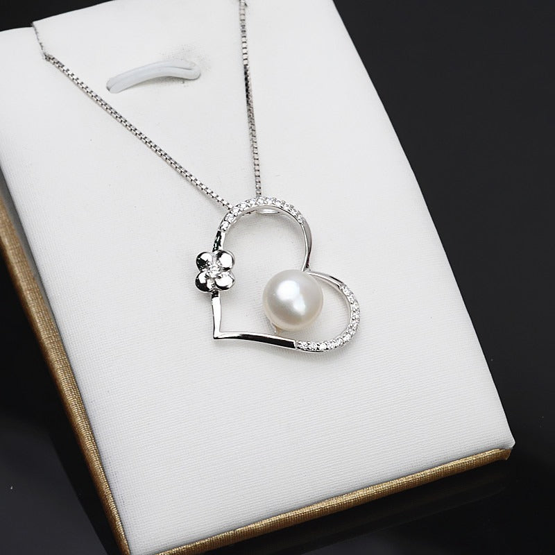 S925 Silver Heart Design Pearl Pendant 