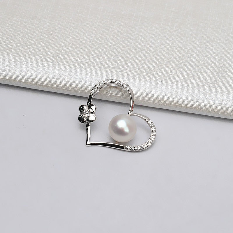 Silver Heart Design Pearl Pendant