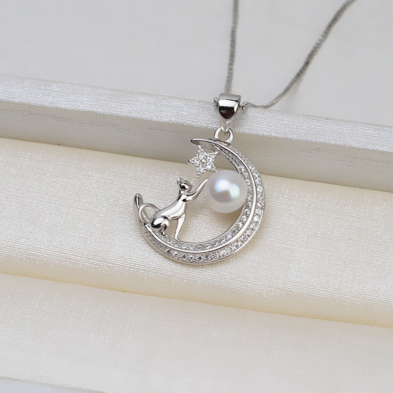 Silver Moon&Cat Pearl Pendant Setting