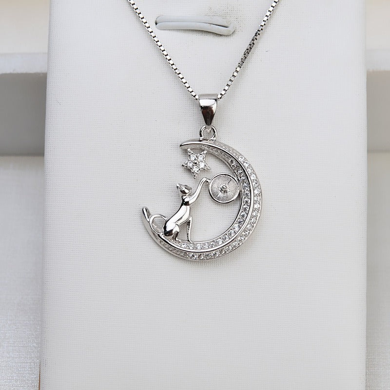 Silver Moon&Cat Pearl Pendant Setting