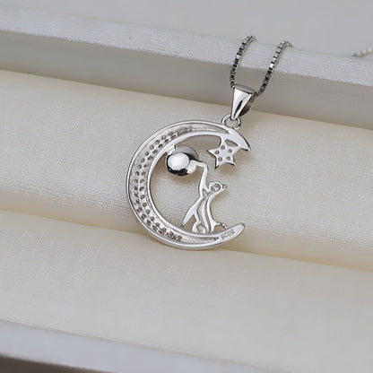 Silver Moon&Cat Pearl Pendant Setting