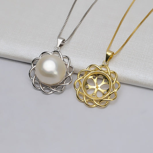 S925 Silver Twisted Flower Pearl Pendant Setting