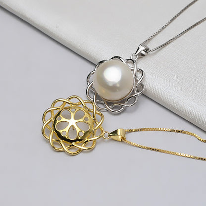 S925 Silver Twisted Flower Pearl Pendant Setting