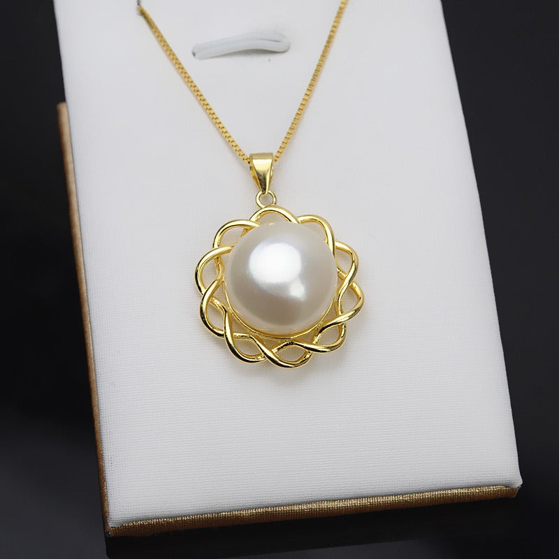 S925 Silver Twisted Flower Pearl Pendant Setting