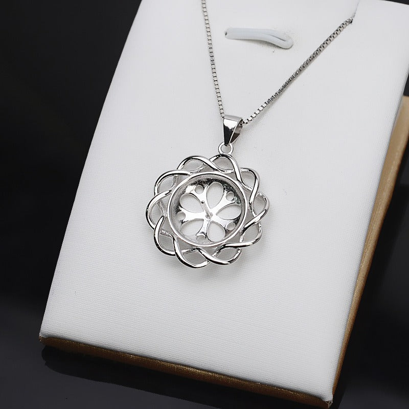 S925 Silver Twisted Flower Pearl Pendant Setting