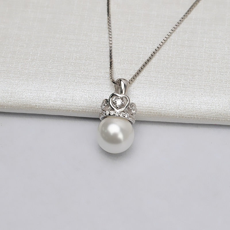 CZ Luxury Silver Crown Pearl Pendant Setting