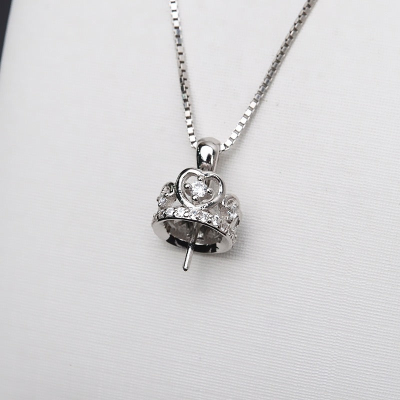 CZ Luxury Silver Crown Pearl Pendant Setting