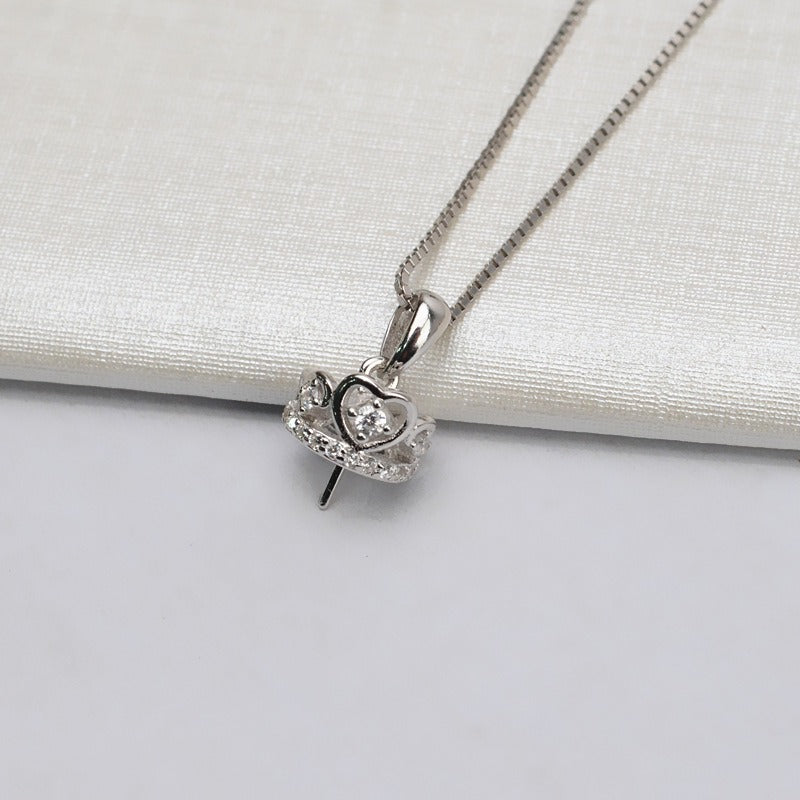 CZ Luxury Silver Crown Pearl Pendant Setting