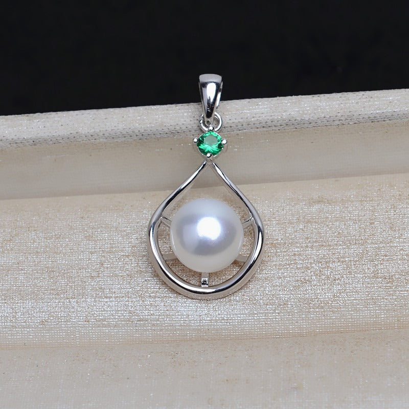 Green CZ S925 Sterling Silver Pearl Pendant Setting