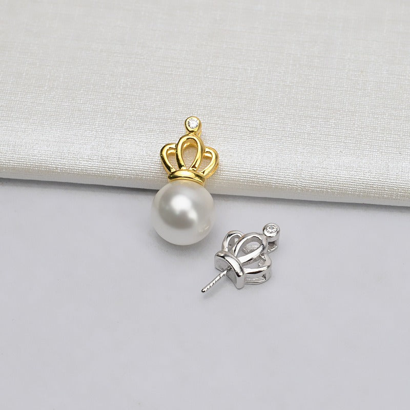 S925 Silver Crown Pearl Pendant Setting