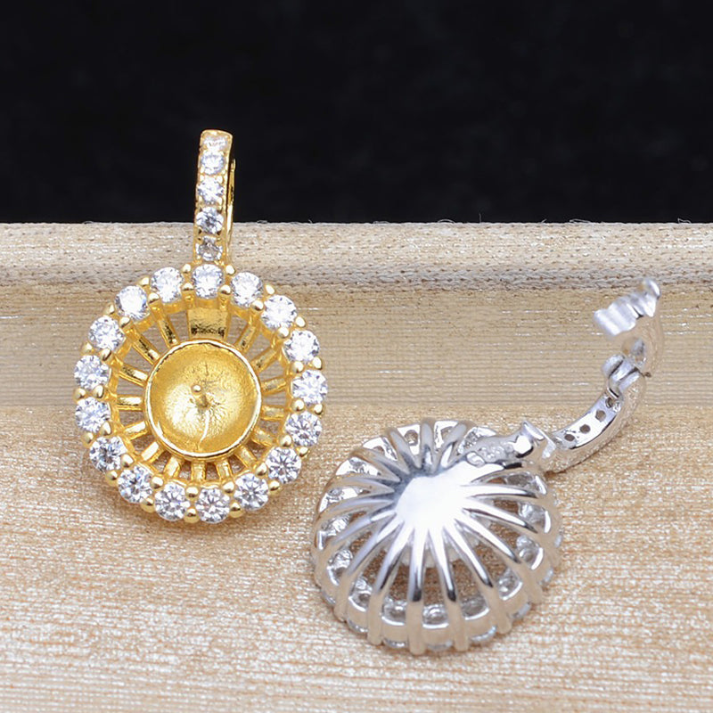 Luxury Silver Sunflower Pearl Pendant Setting