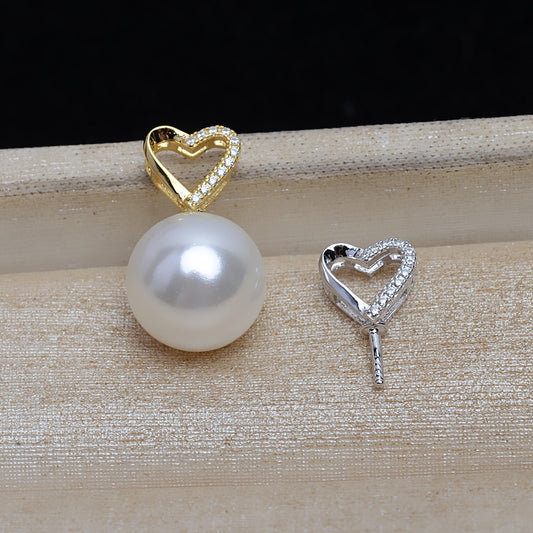 Silver CZ Heart Pearl Pendant Setting