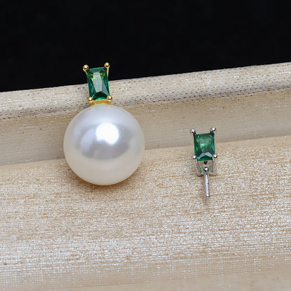 Green CZ Silver Pearl Pendant Setting