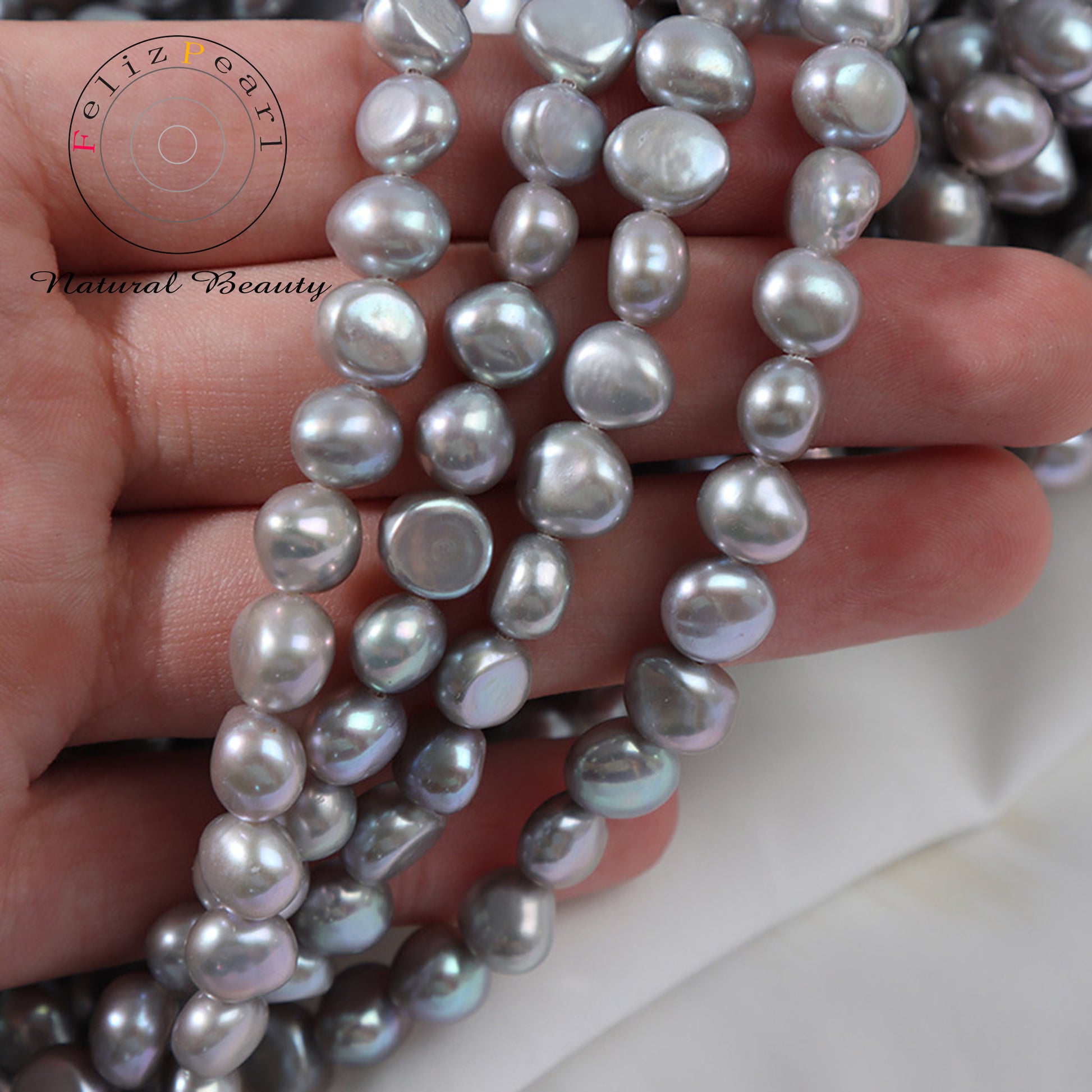 grey baroque pearl strands