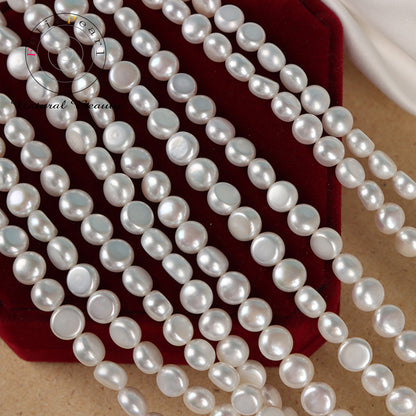 Freshwater Button Pearl Strands-7-8mm White Color Pearls - Feliz Pearl 