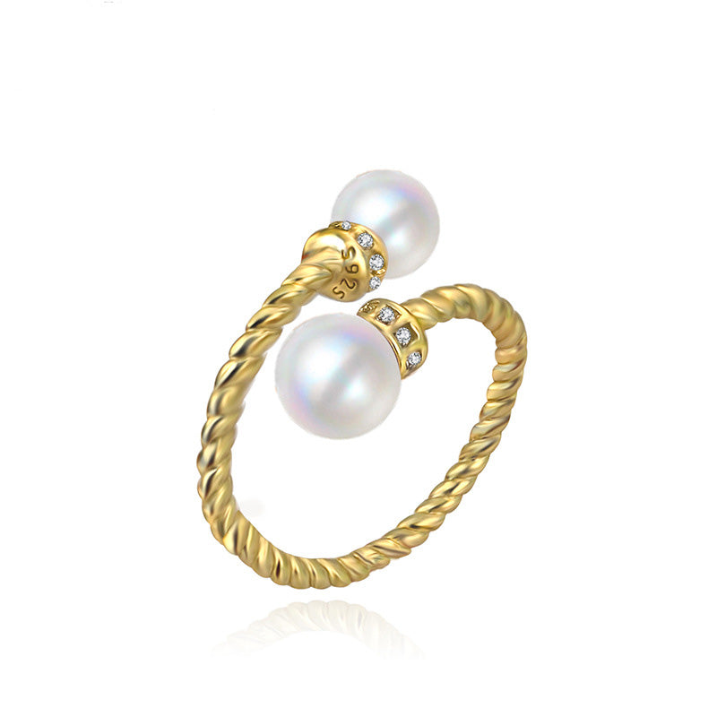 Minimalist S925 Sterling Silver Twisted Pearl Ring Setting - Feliz Pearl 